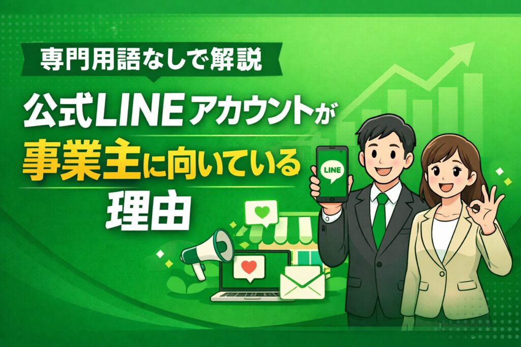 公式lineアカウントが事業主に向いている理由を専門用語なしで解説するイメージ画像