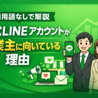 公式lineアカウントが事業主に向いている理由を専門用語なしで解説するイメージ画像