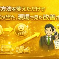集客 方法を見直しただけで反応が出た改善ポイントを伝える金色ベースのアイキャッチ画像