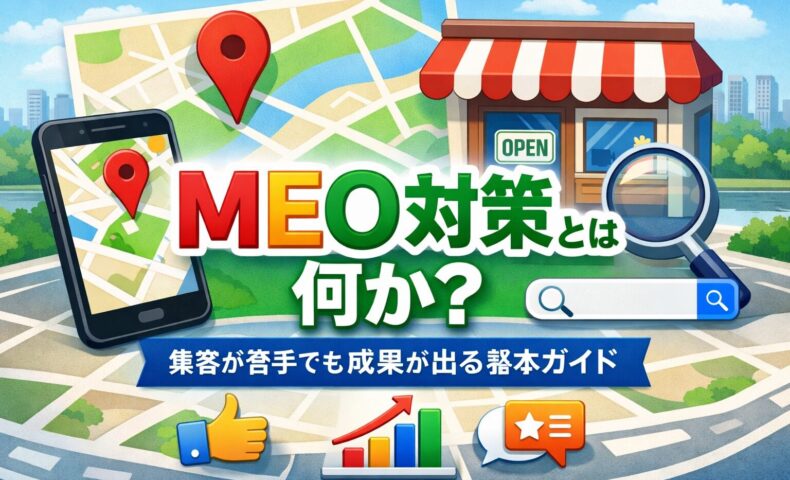 meo 対策とは何かを解説するGoogleマップ風アイキャッチ画像