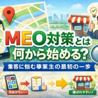 meo 対策とは何から始めるべきかを示すGoogleマップ風アイキャッチ画像