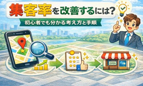 集客率を改善するためのGoogleマップ集客の流れを分かりやすく示した図解イメージ