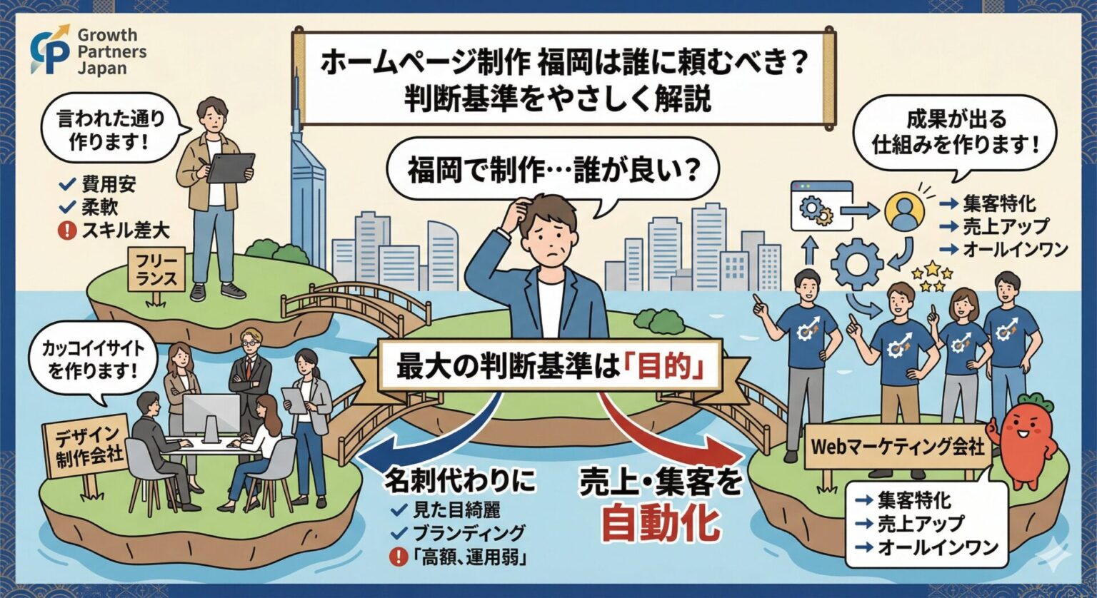 福岡のホームページ制作は誰に頼むべきか？依頼先の正しい判断基準を解説するアイキャッチ画像