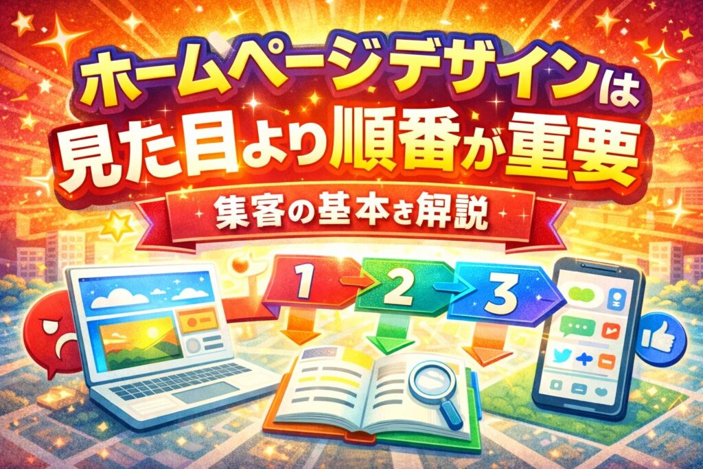 ホームページデザインは見た目よりも集客につながる順番設計が重要であることを解説したアイキャッチ画像
