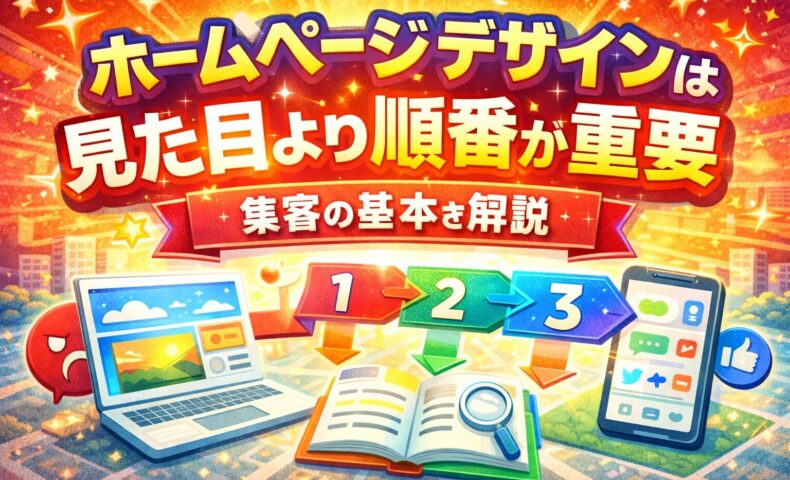 ホームページデザインは見た目よりも集客につながる順番設計が重要であることを解説したアイキャッチ画像