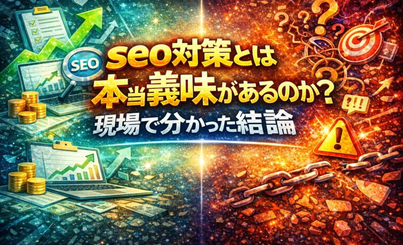 seo対策とは本当に意味があるのかを、成果が積み上がる状態と停滞する状態の対比で示し、現場で分かった結論を象徴的に表している