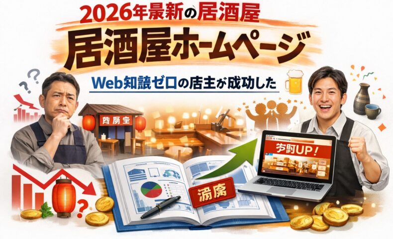 居酒屋 ホームページを改善し、Web知識がない店主でも宴会予約を増やした成功と失敗の対比と設計の流れを示した構成図