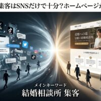 結婚相談所の集客において、SNS集客だけでは不十分でホームページが信頼形成に必要であることを表現したアイキャッチ画像