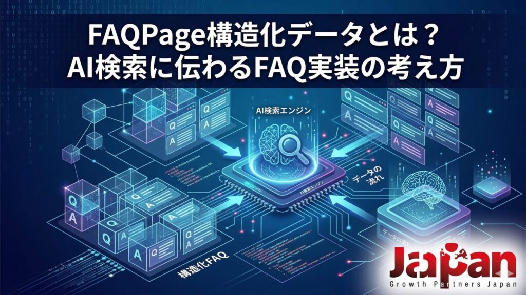 FAQPage構造化データの概要と、AI検索に伝わるFAQ実装の考え方を視覚化したアイキャッチ画像
