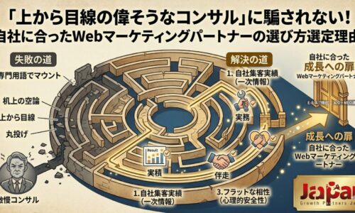 上から目線の偉そうなコンサルタントに騙されないための、正しいWebマーケティングパートナーの選び方を解説するアイキャッチ画像