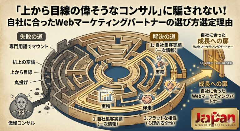 上から目線の偉そうなコンサルタントに騙されないための、正しいWebマーケティングパートナーの選び方を解説するアイキャッチ画像