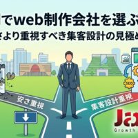 福岡でweb制作会社を選ぶ際に、安さ重視ではなく集客設計を見極める重要性を図解したアイキャッチ画像