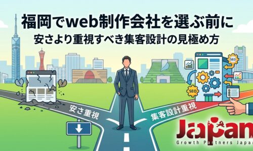 福岡でweb制作会社を選ぶ際に、安さ重視ではなく集客設計を見極める重要性を図解したアイキャッチ画像