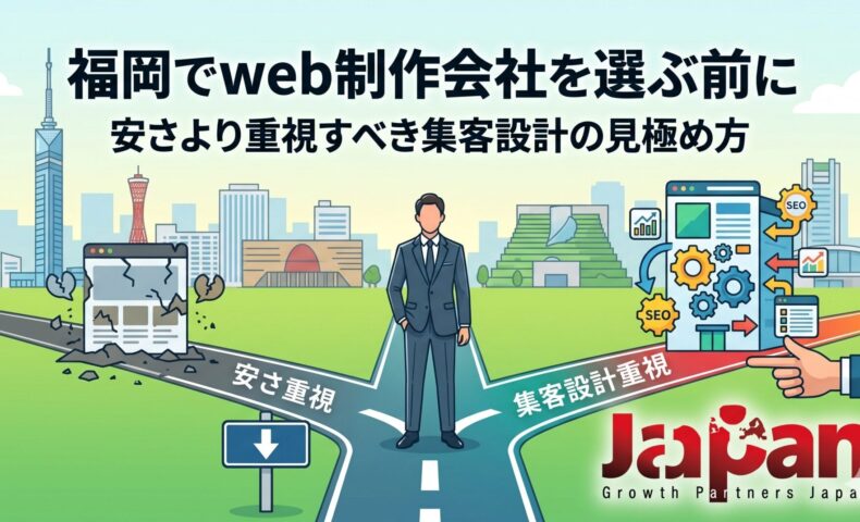 福岡でweb制作会社を選ぶ際に、安さ重視ではなく集客設計を見極める重要性を図解したアイキャッチ画像
