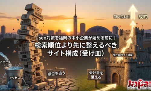 seo対策を福岡の中小企業が始める前に、検索順位だけを追う危険性と問い合わせにつながるサイト構成の重要性を表した画像