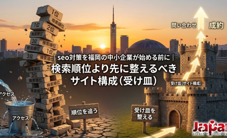 seo対策を福岡の中小企業が始める前に、検索順位だけを追う危険性と問い合わせにつながるサイト構成の重要性を表した画像
