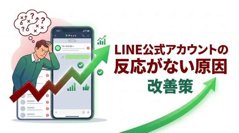 LINE公式アカウントの反応がない原因と改善策を、配信内容の見直しや導線設計、売上につながる運用改善の視点で表したアイキャッチ画像