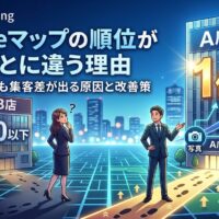 Googleマップの順位が店舗ごとに違う理由を、A店とB店の集客差、写真・口コミ・返信運用の違いで図解したアイキャッチ画像