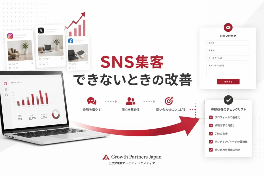 SNS投稿から問い合わせ導線までの改善を確認するチェックリストとノートパソコン
